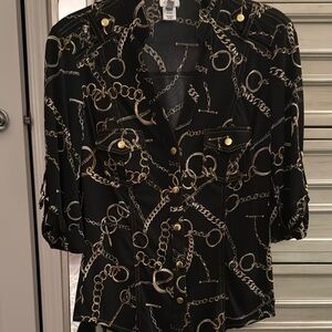 Cache vintage Black and Gold Chain Print Women's Top
